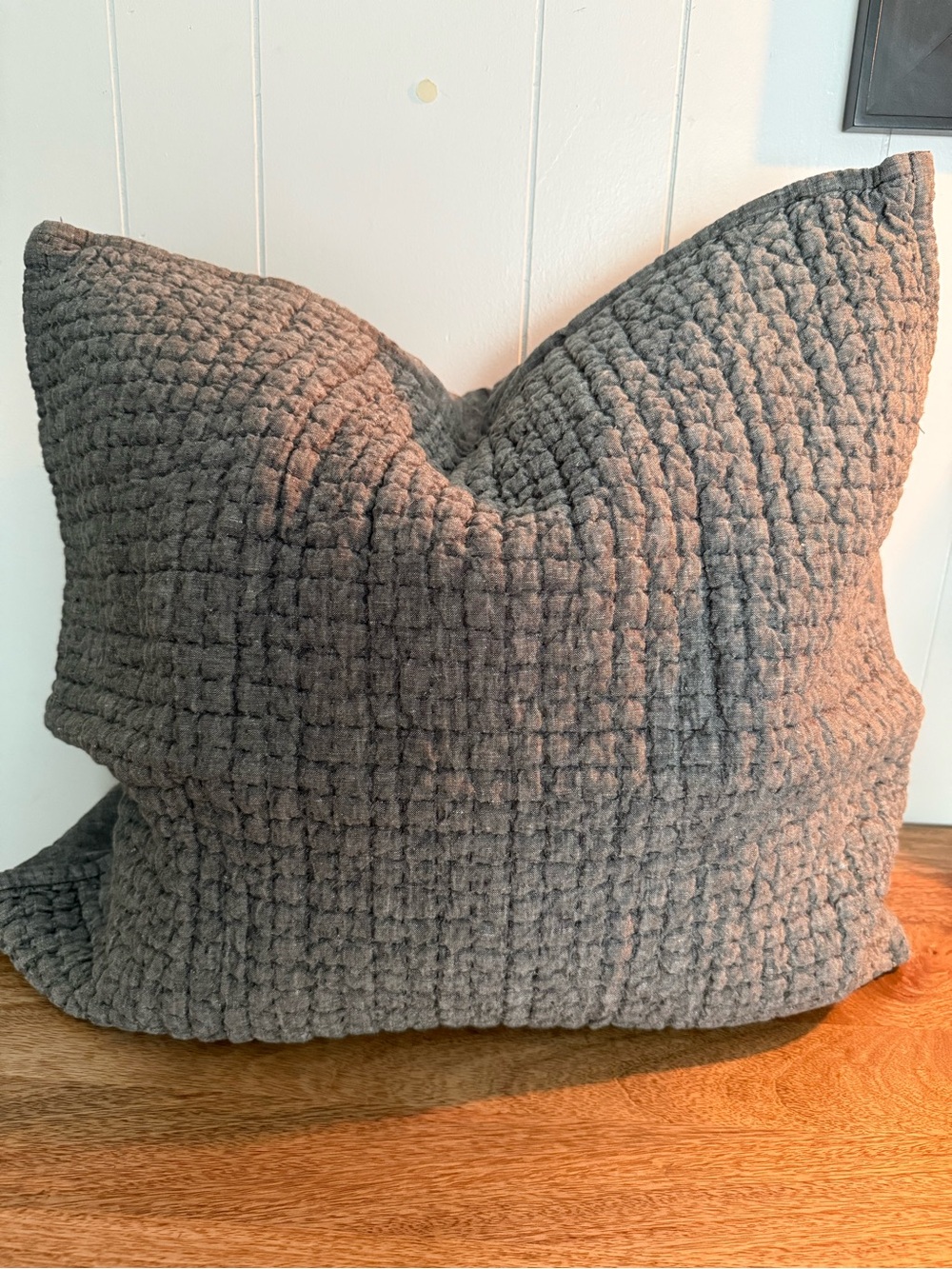 Restoration Hardware Linen Charcoal Gray Quilted Euro Pillow Covers